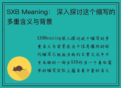 SXB Meaning： 深入探讨这个缩写的多重含义与背景