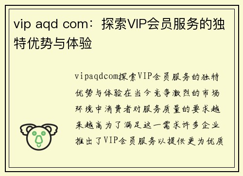 vip aqd com：探索VIP会员服务的独特优势与体验